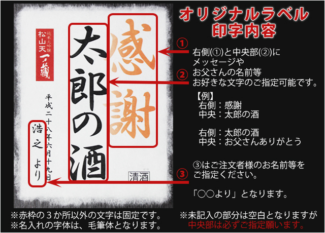 2016年父の日オリジナル名入れラベル純米大吟醸の名入れラベルのご指定方法