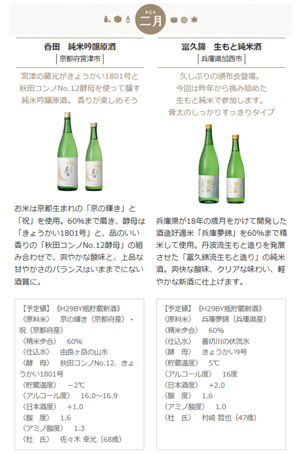 日本名門酒会頒布会2017年秋冬コース2月