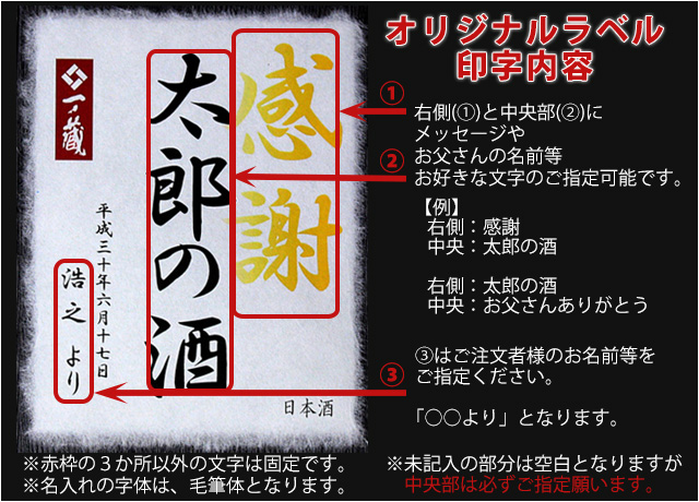 2018年父の日オリジナル名入れラベル純米大吟醸の名入れラベルのご指定方法