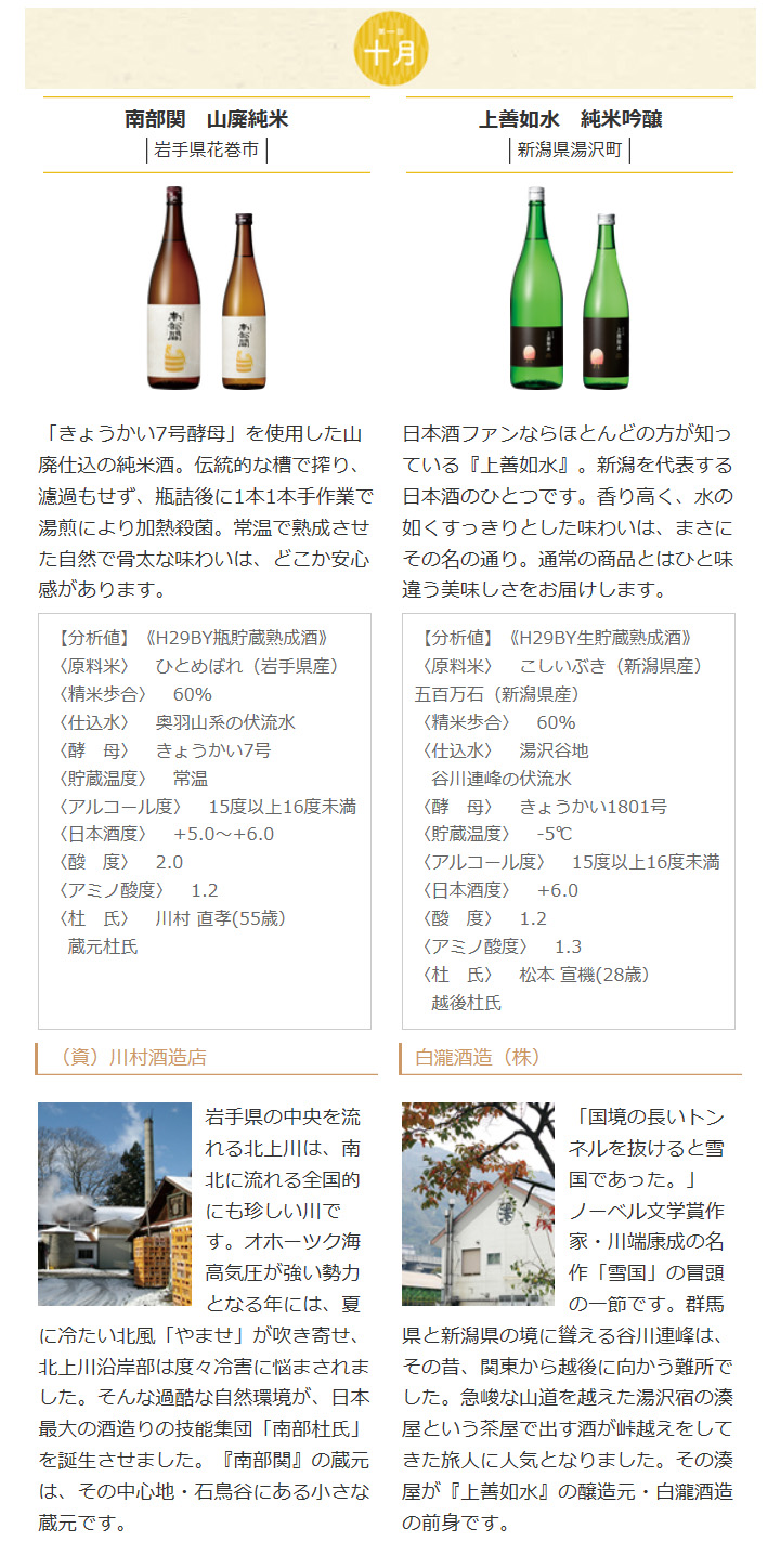 日本名門酒会頒布会2018年秋冬コース10月