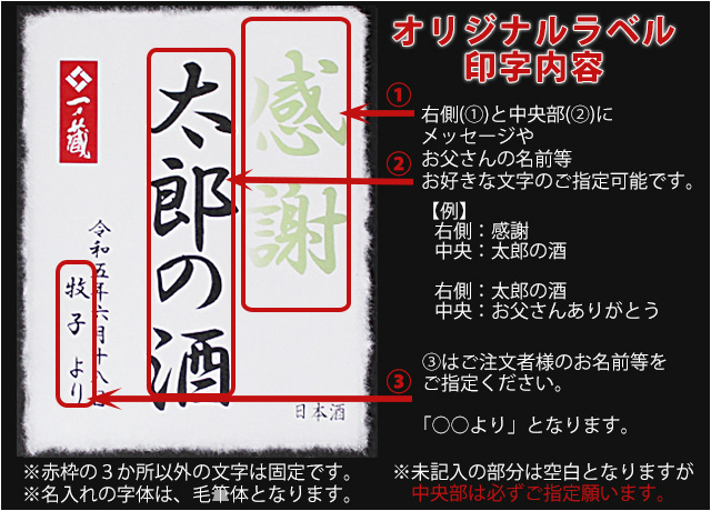 2019年父の日オリジナル名入れラベル純米大吟醸の名入れラベルのご指定方法