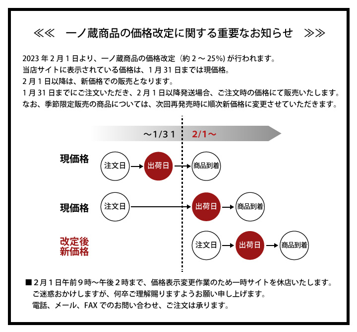 一ノ蔵商品価格改定のお知らせ2023年2月1日から