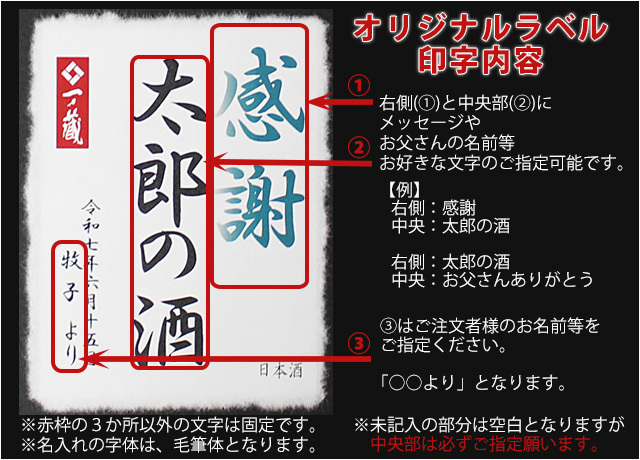 2025年父の日オリジナル名入れラベル純米大吟醸の名入れラベルのご指定方法