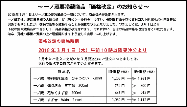 一ノ蔵価格変更201803